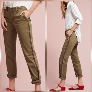 CHINO by Anthropologie Olive Green Relaxed Fit Pants Navy/Orange Side Stripe 30